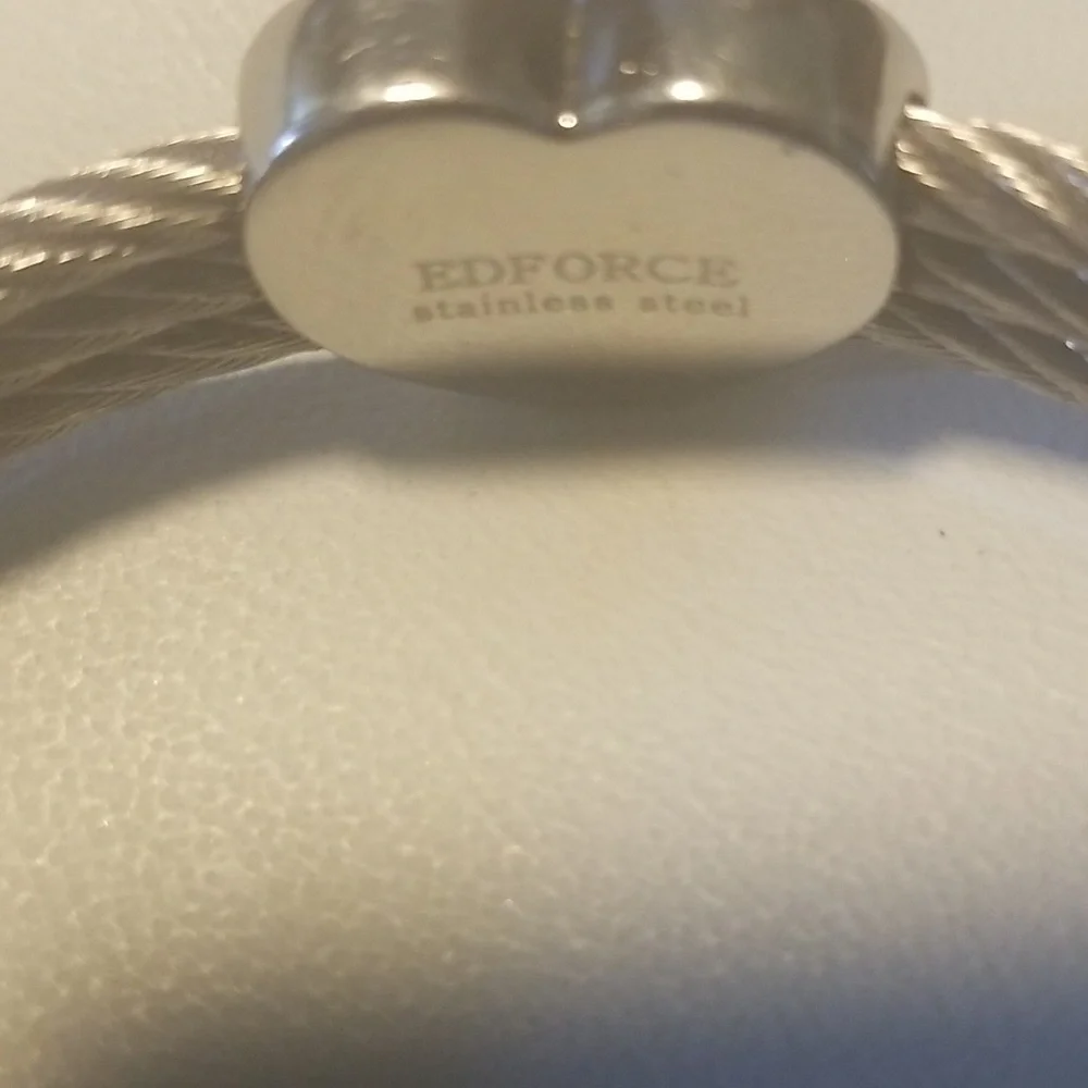 Women's Edforce Stainless Steel Rope Cuff Bracelet with Heart; Silver; O/S - Picture 3 of 8
